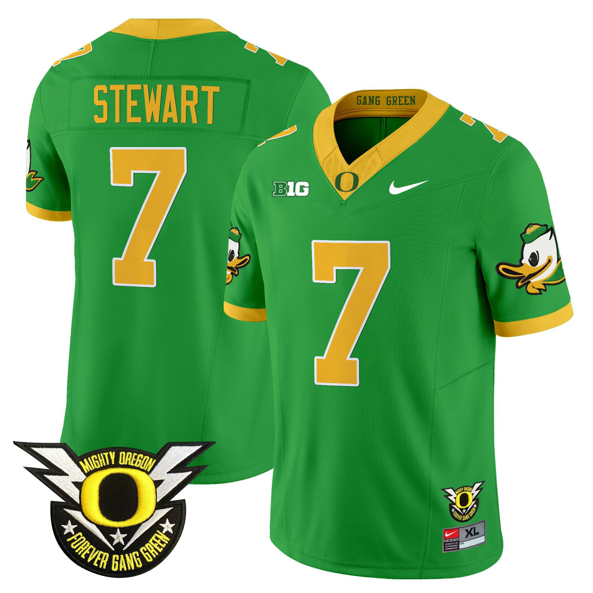 Men Oregon Ducks #7 Stewart Green 2024 Nike Forever Gang Green & BIG Patch Vapor Limited NCAA Jersey